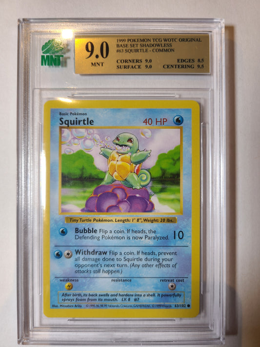 Squirtle Shadowless Base Set MNT Graded 9.0