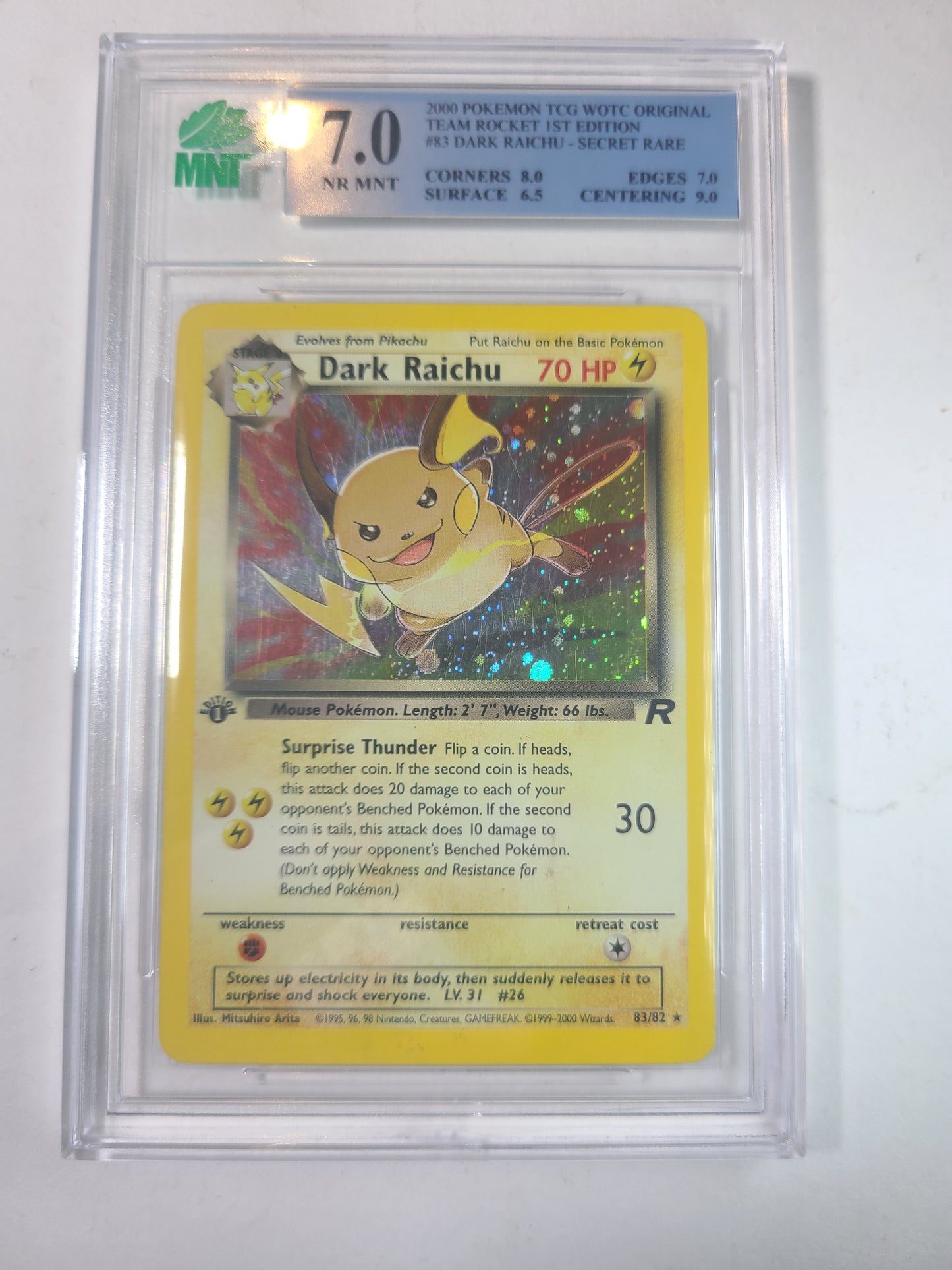 Dark Raichu 1st Edition Team Rocket MNT Graded 7.0