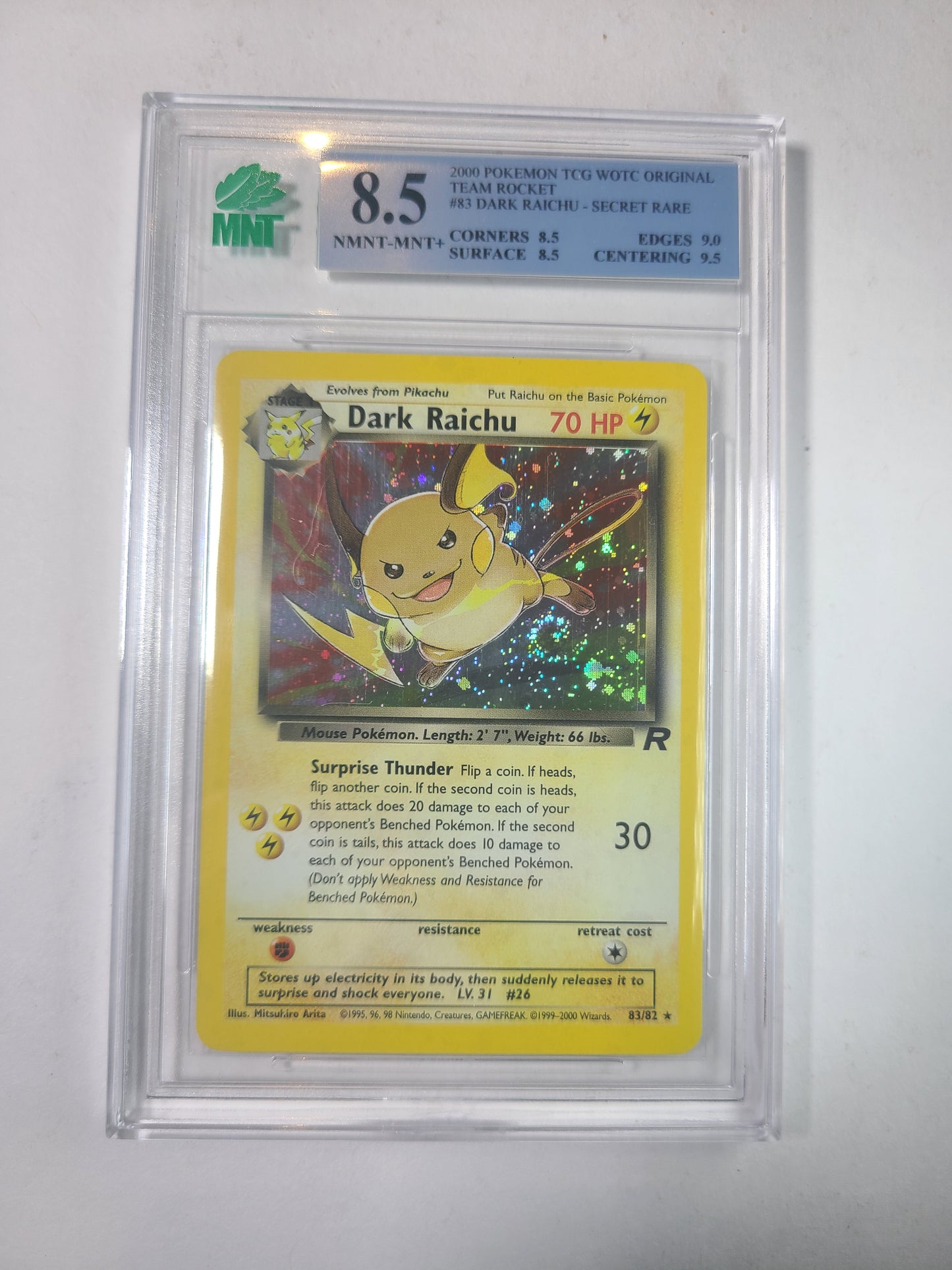 Dark Raichu Team Rocket MNT Graded 8.5