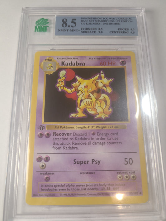 Kadabra 1st Edition Shadowless Base Set MNT Graded 8.5