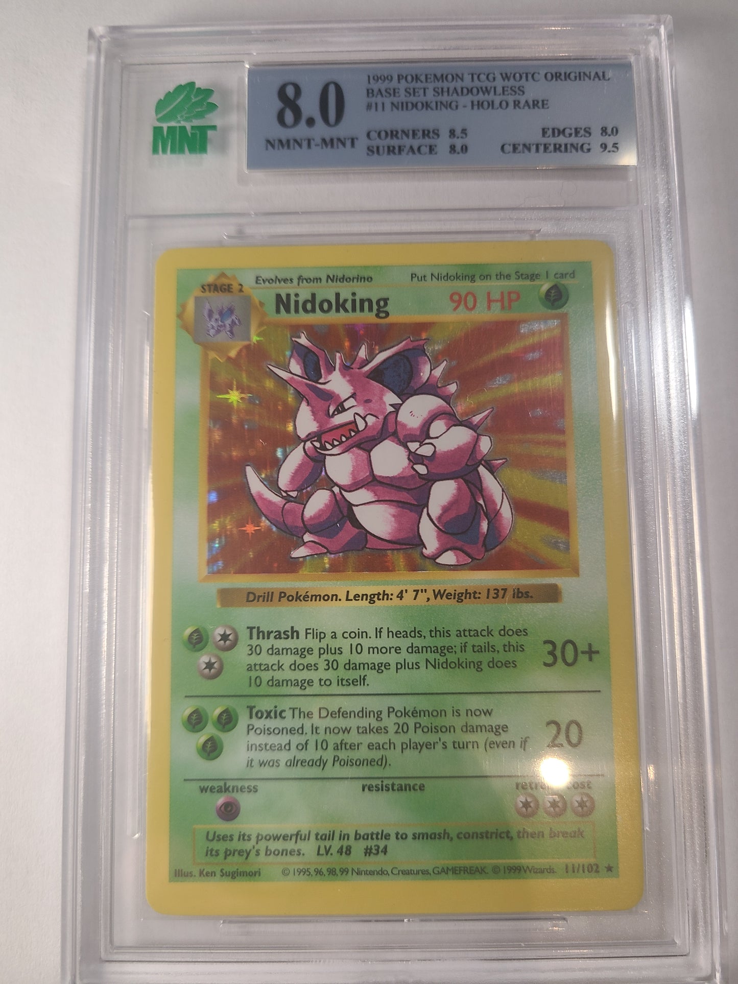 Nidoking Shadowless Base Set MNT Graded 8