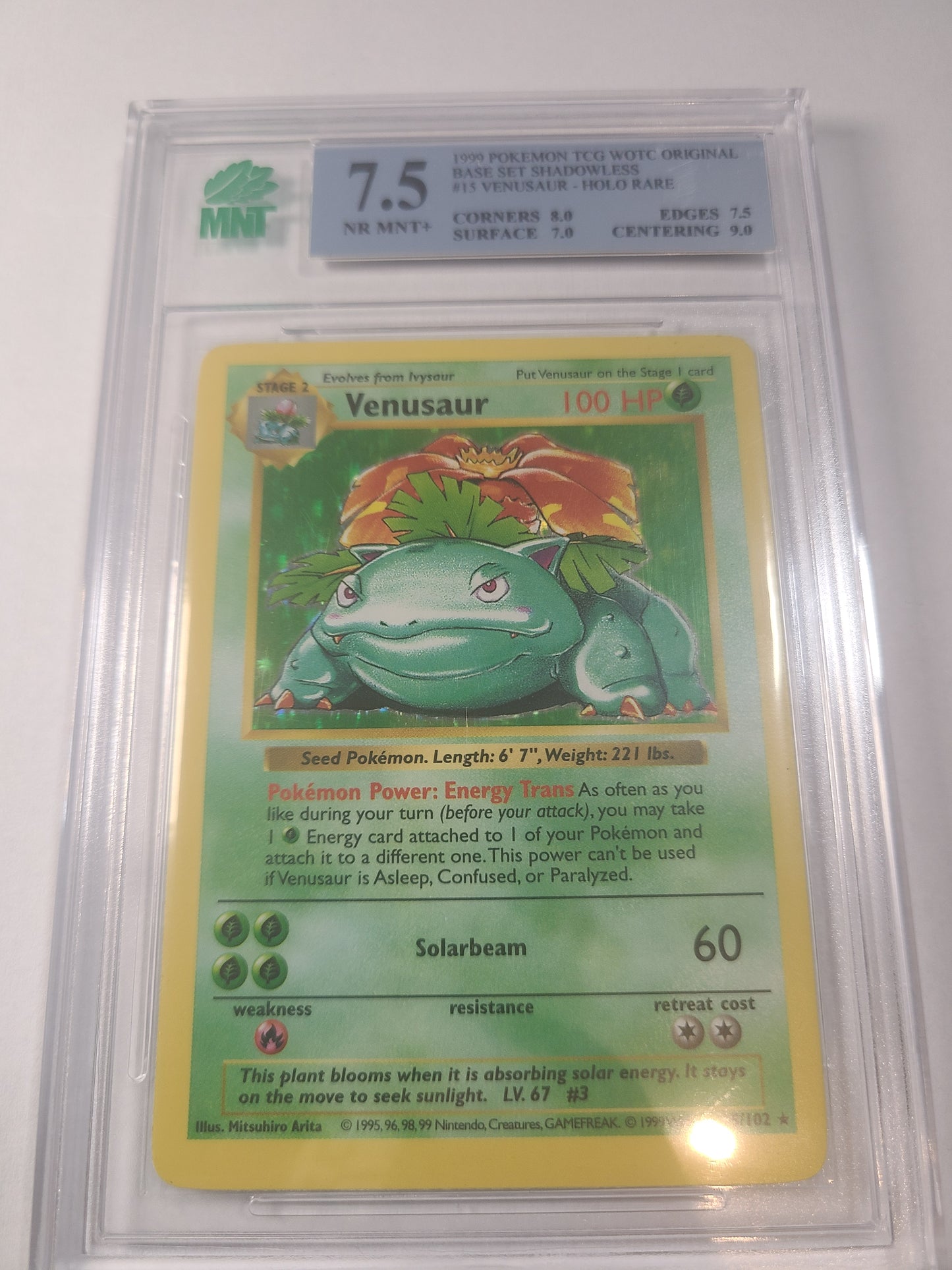 Venusaur Shadowless Base Set MNT Graded 7.5